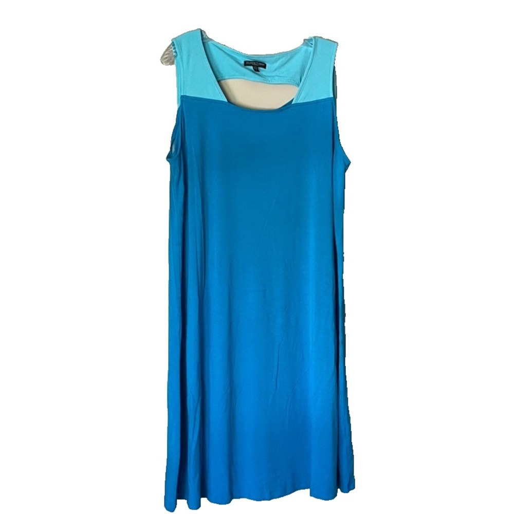 Eileen Fisher Women Blue Colorblock Cutout‎ Stretch Jersey Knit Dress Size 1X